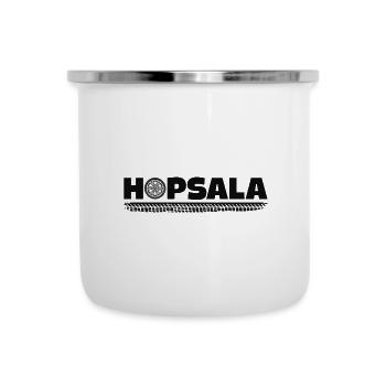 Ein lustiger Autoreifen Reifen Spruch Hopsala - Emaille-Tasse - Weiß - Vorne