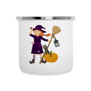 Witch with broom and cat - Camper Mug - white - Front