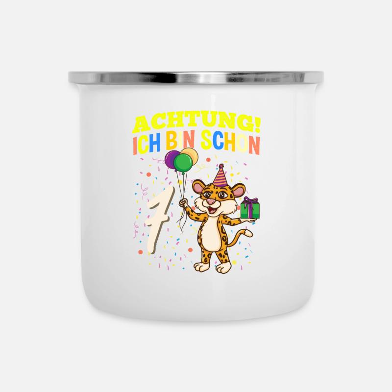 Achtung Ich Bin Schon 7 Tier Geburtstag Leopard - Emaille-Tasse - Weiß