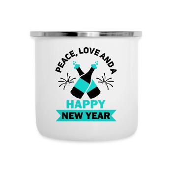 Réveillon du Nouvel An, Paix, Amour, Bonne Année - Tasse émaillée - blanc - Devant