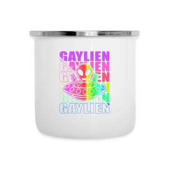 Gender Lesben, Schwule, Trans, Queer Regenbogen - Emaille-Tasse - Weiß - Vorne