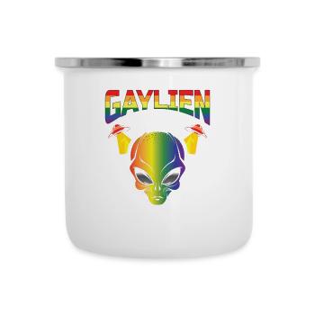 Gender Lesben, Schwule, Trans, Queer Regenbogen - Emaille-Tasse - Weiß - Vorne