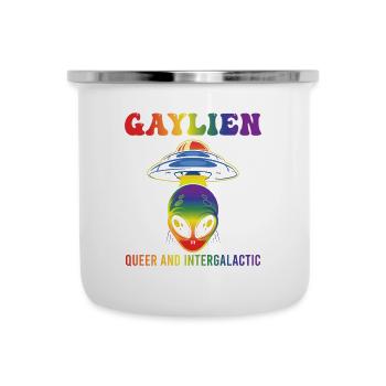 Gender Lesben, Schwule, Trans, Queer Regenbogen - Emaille-Tasse - Weiß - Vorne