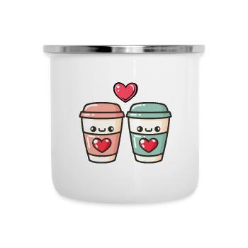 Coffee to go Paar Liebe Herz Kaffee Lustig - Emaille-Tasse - Weiß - Vorne