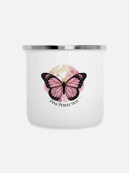 Pink Perfection: Eleganter Schmetterling - Emaille-Tasse - Weiß