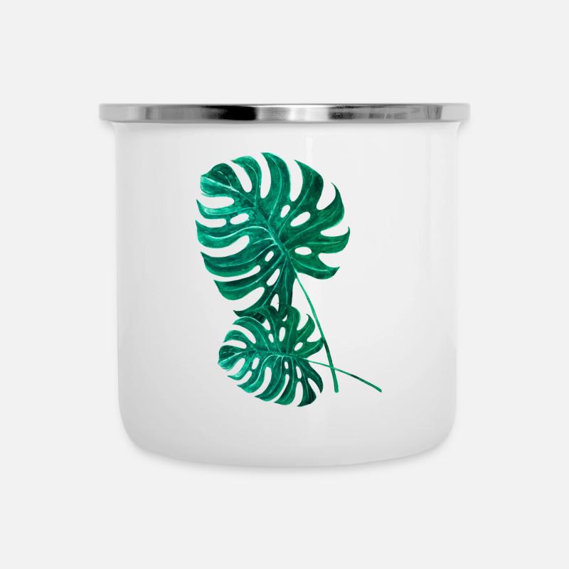 feuille de palmier Monstera - Tasse émaillée - blanc