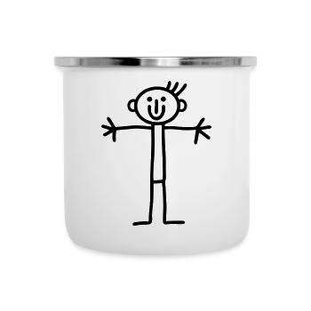 Strichmännchen offenene Arme - Emaille-Tasse - Weiß - Vorne