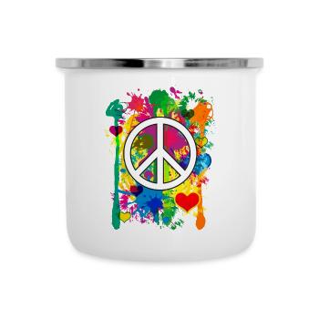 04 Peace bunte Herzen Fabspritzer - Emaille-Tasse - Weiß - Vorne