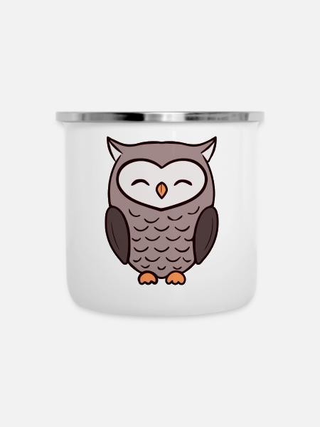Eule Eulen - Emaille-Tasse - Weiß