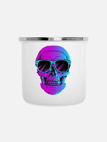 Synthwave Retro Schädel - Emaille-Tasse - Weiß