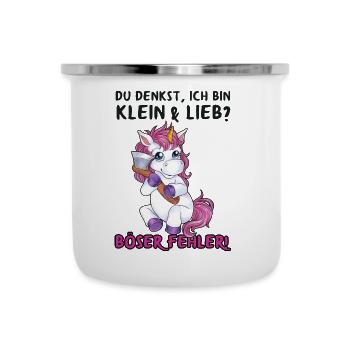 "Du denkst ich bin Lieb - Böser Fehler" Einhorn - Emaille-Tasse - Weiß - Vorne