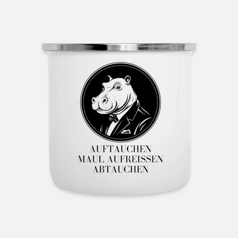 Hippo in a suit - humorous logo - Camper Mug - white