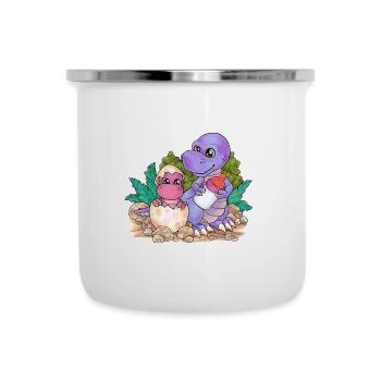 Große Schwester Niedlicher Dino Geschwister Paar - Emaille-Tasse - Weiß - Vorne