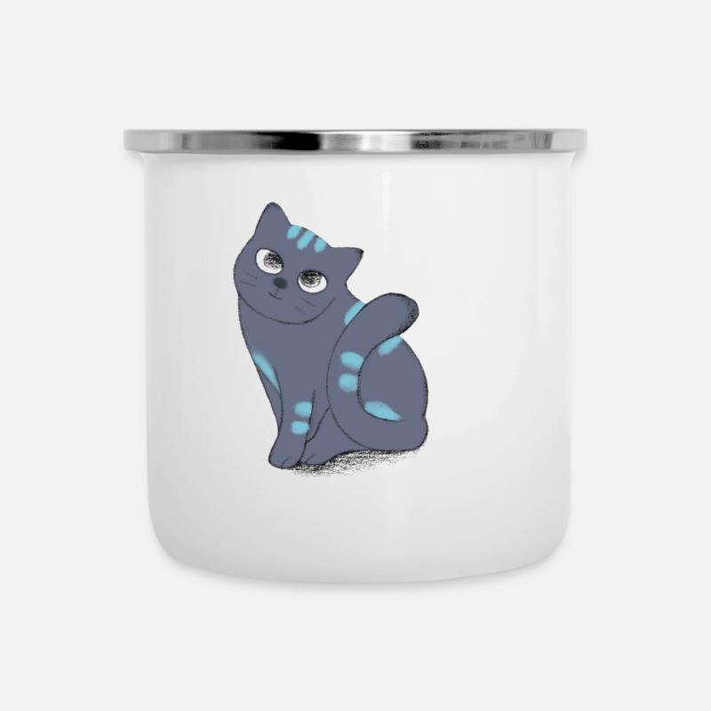 Chat dans une pose verticale - Tasse émaillée - blanc
