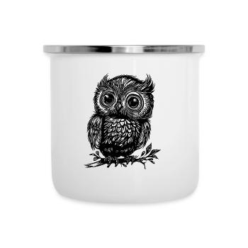 Süsse niedliche vintage Eule - Emaille-Tasse - Weiß - Vorne