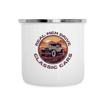 Real Men drive classic cars - Emaille-Tasse - Weiß - Vorne