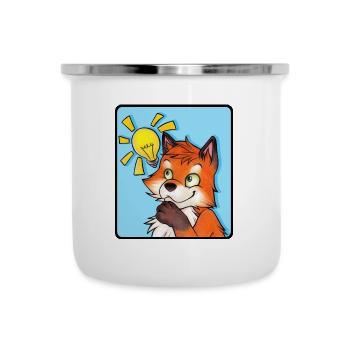 Witziger Comic Fuchs mit Idee & vermitzten Grinsen - Emaille-Tasse - Weiß - Vorne