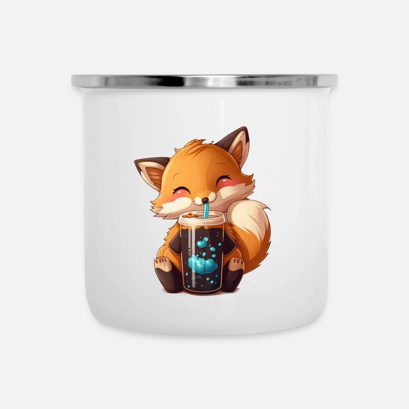 Kawaii Bubble Tea Fox Funny Foxes - Camper Mug - white