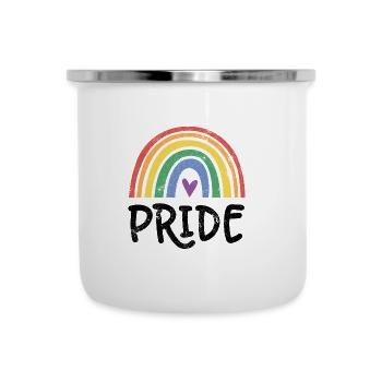 STOLZER STOLZ REGENBOGEN LIEBE HERZEN LIEBEN MOTIV - Emaille-Tasse - Weiß - Vorne