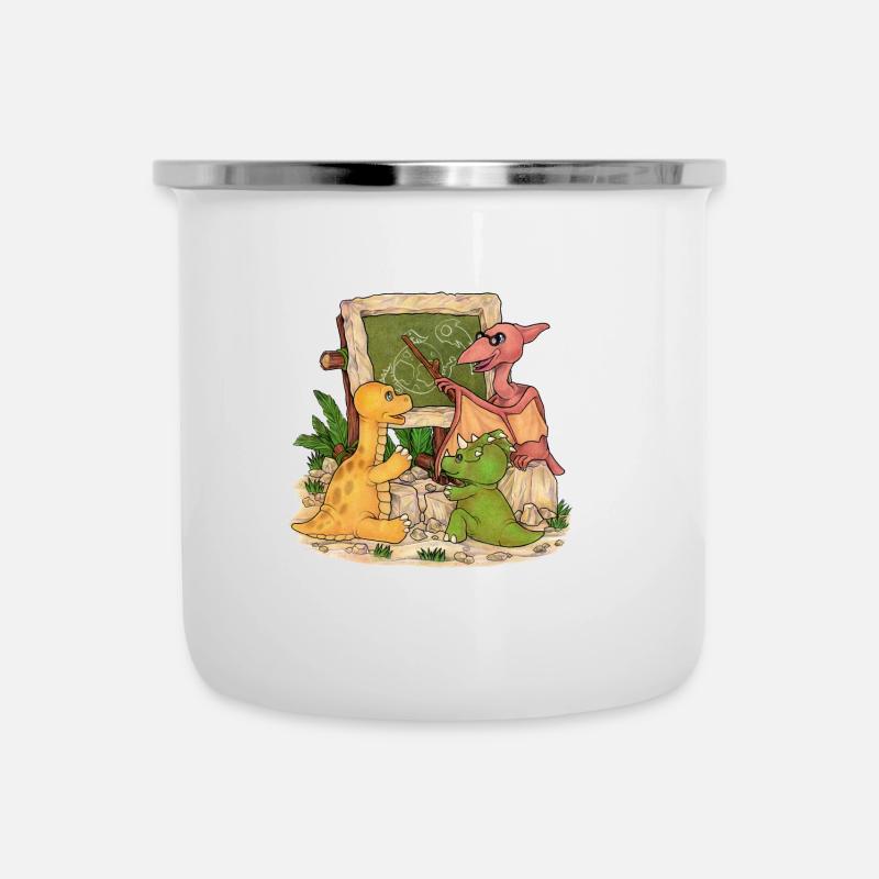 Dino Schule Geschenkidee Einschulung Dinosaurier - Emaille-Tasse - Weiß