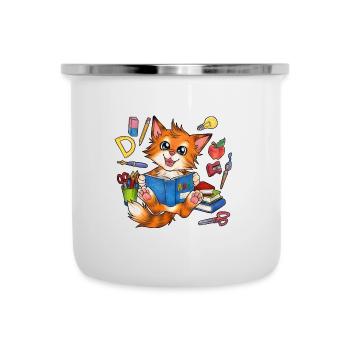 Niedliche Katze Katzenkind mit Zuckertüte Schule - Emaille-Tasse - Weiß - Vorne
