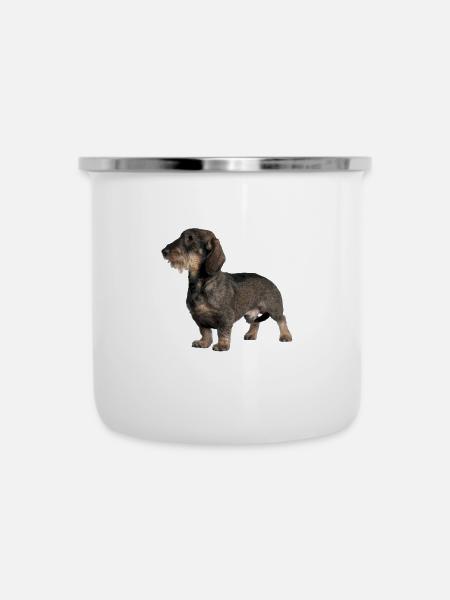 Rauhhaardackel - Emaille-Tasse - Weiß