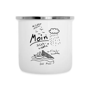 Moin Plattdeutsch Norddeutsch Meer Möwe Boot - Emaille-Tasse - Weiß - Vorne