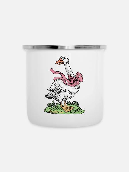 Gans mit rosa Schleife - Emaille-Tasse - Weiß