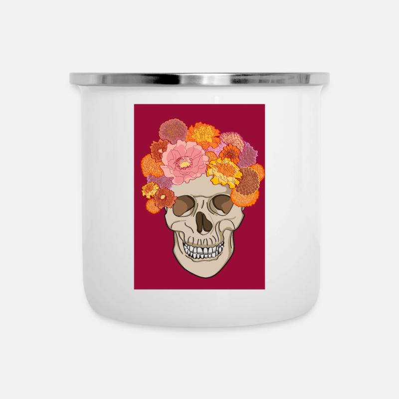 Skull with flowers - Camper Mug - white