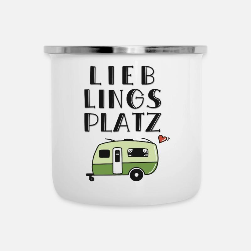 Lieblingsplatz Wohnwagen - Emaille-Tasse - Weiß