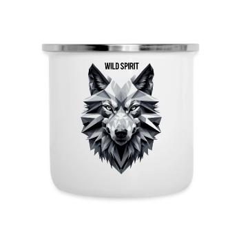 Geometric wolf with "Wild Spirit" motif - Camper Mug - white - Front