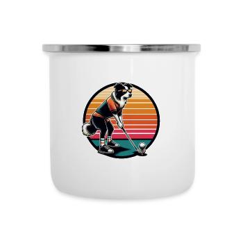 Drôle de golfeur border collie sur le terrain de golf - Tasse émaillée - blanc - Devant