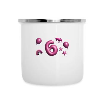 6 Jahre,Luftballon,Einhorn,3D, 3D Schrift - Emaille-Tasse - Weiß - Vorne