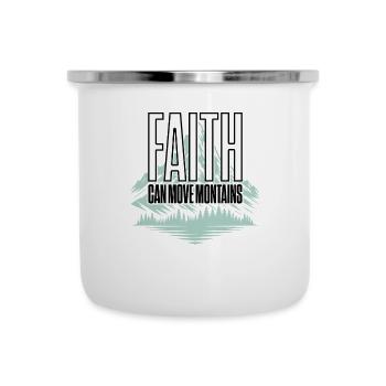 Glaube bewegt Berge – Inspirierende Message - Emaille-Tasse - Weiß - Vorne