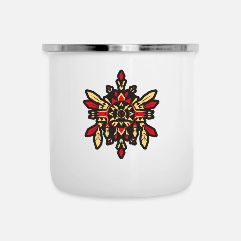 Geometric Native American Tribal Mandala - Camper Mug - white