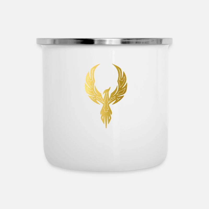Goldener Phoenix - Emaille-Tasse - Weiß