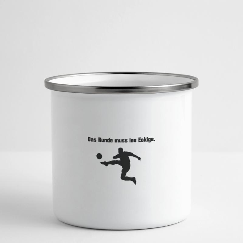 Das Runde muss ins Eckige Geschenk Geschenkidee Emaille-Tasse