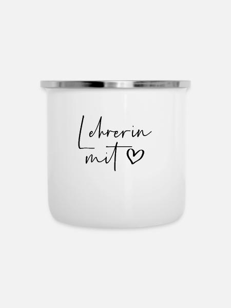 Lehrerin mit Herz - Emaille-Tasse - Weiß