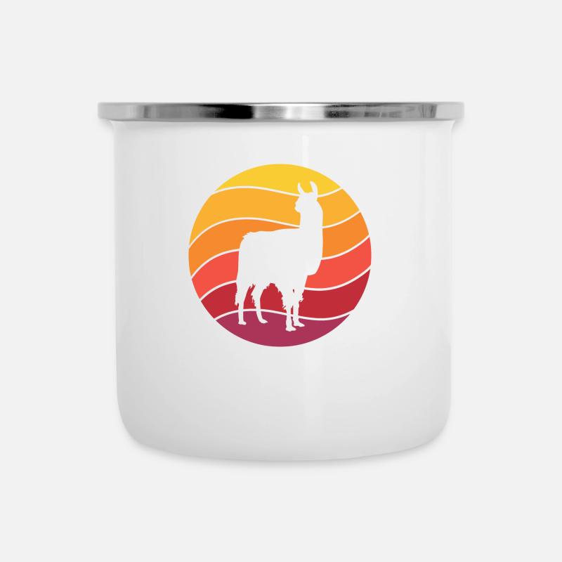 Lama Retro Style Vintage - Emaille-Tasse - Weiß