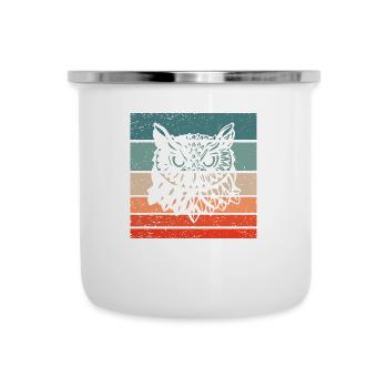 Eule Retro Style Vintage - Emaille-Tasse - Weiß - Vorne