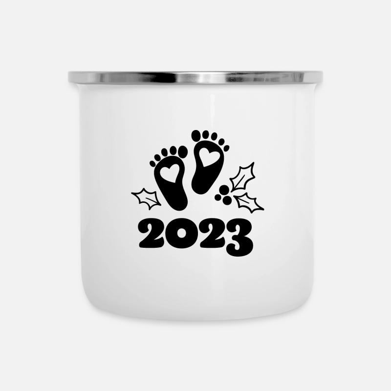 Bébé 2023 Grossesse Annoncer Naissance Bébé - Tasse émaillée - blanc