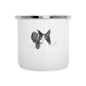 Katzengesicht - Emaille-Tasse - Weiß - Vorne