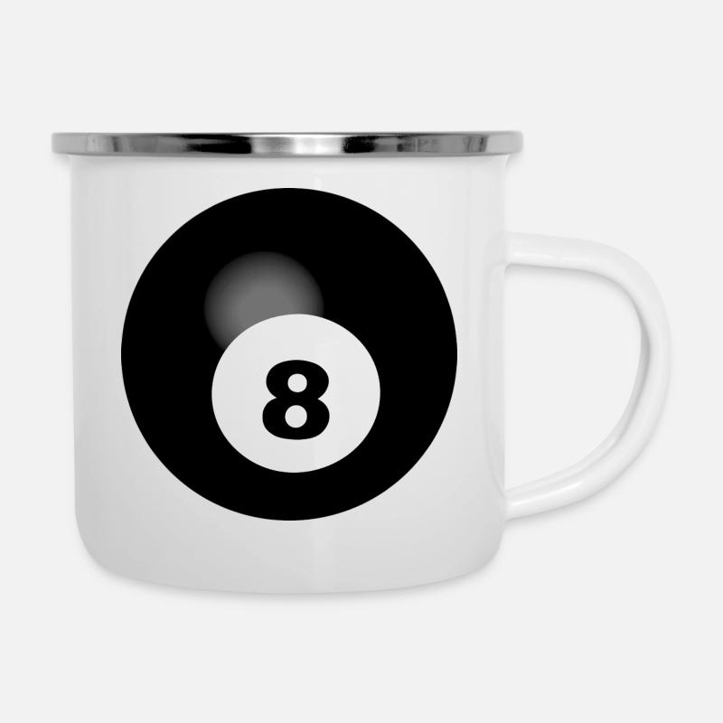 Schwarze 8 Billard - Emaille-Tasse - Weiß