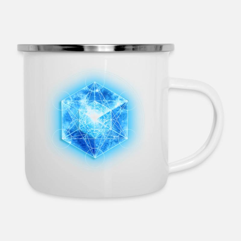 Metatrons Würfel mit Tesseract, 4D Hypercube, - Emaille-Tasse - Weiß