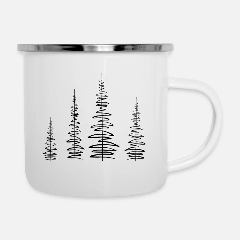 line forest - wald design - Emaille-Tasse - Weiß