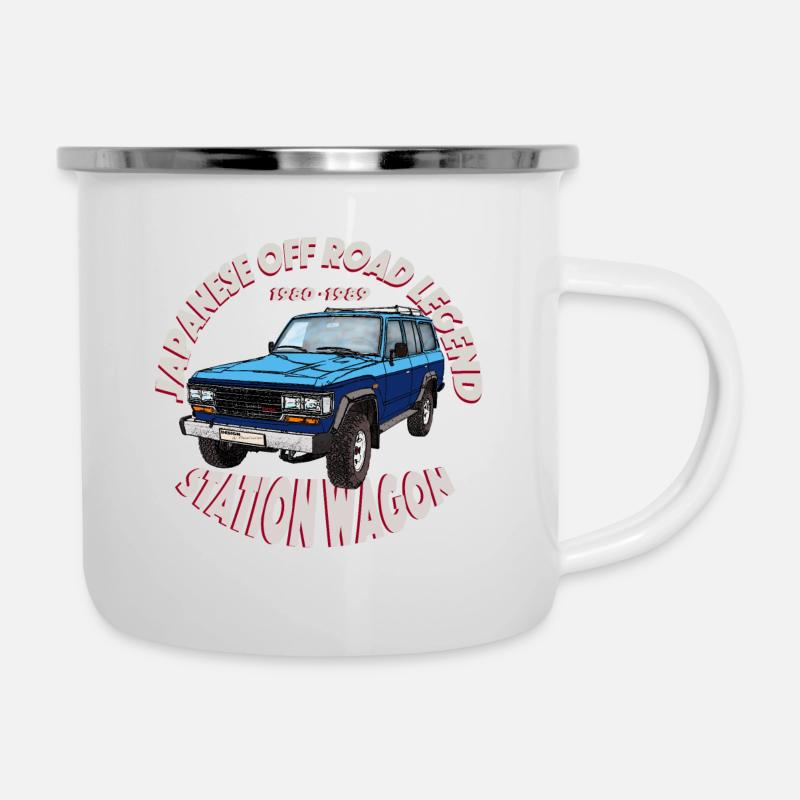 Station Wagon blau/blau - Emaille-Tasse - Weiß