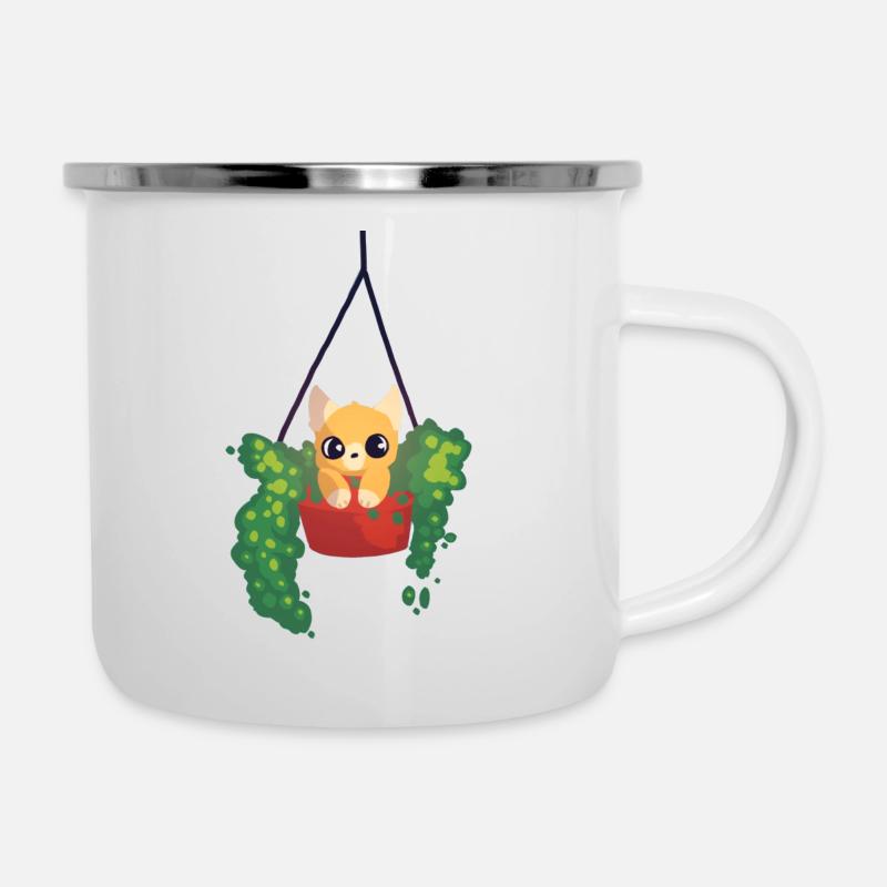 Katze in einem Topf - Emaille-Tasse - Weiß