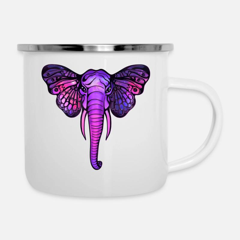 Space Elefant, Schmetterling Ohren, Afrika, Kosmos - Emaille-Tasse - Weiß