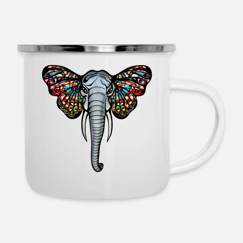 Elefant mit Schmetterling Ohren, Afrika, Tiere - Emaille-Tasse - Weiß