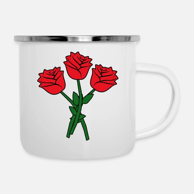 Fleurs roses rouges - Tasse émaillée - blanc